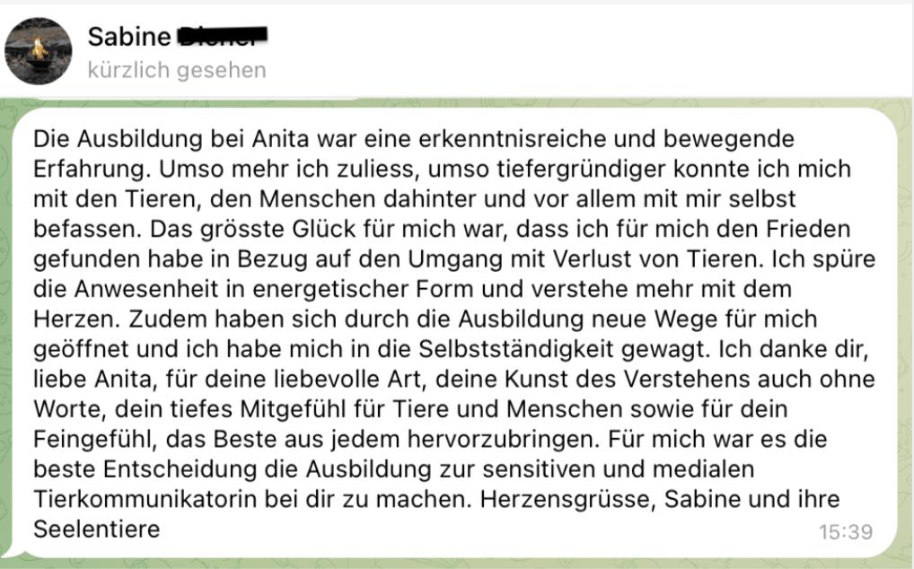 Feedback Ausbildung Tierkommunikation